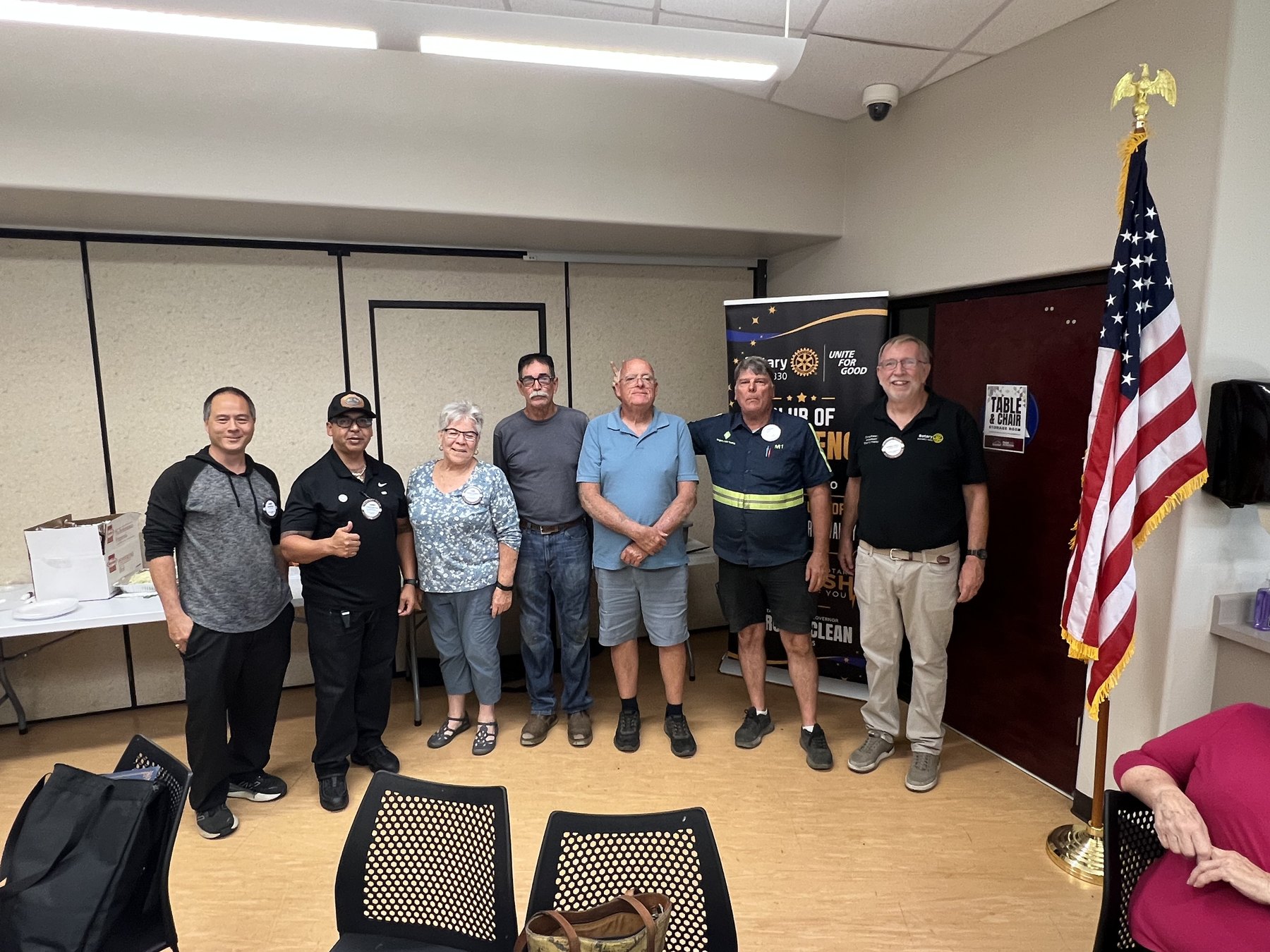Beaumont-Cherry Valley Rotary's 2026-27 leadership team gathers at the front of the meeting room